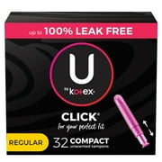 U by Kotex Click Compact Tampons, Regular, Unscented, 32 Count