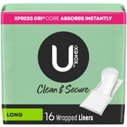 U by Kotex Clean & Secure Wrapped Panty Liners, Light Absorbency, Long Length, 16 Count