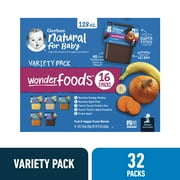 Gerber Stage 2 Baby Food, Wonder Foods Variety Pack, 4 oz Tubs (32 Pack)
