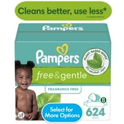 Pampers Free & Gentle Baby Wipes Unscented, 8-Pack 624 Wipes (Select for More Options)