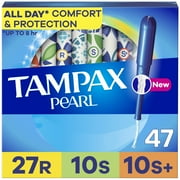 Tampax Pearl Tampons Trio Multipack with LeakGuard Braid, Regular/Super/Super Plus Absorbency, 47 Ct