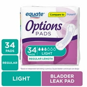 Equate Options Women's Incontinence Pads, Light Absorbency, Regular Length (34 Count), Compare to PoiseÂ®