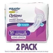 Equate Options Women's Incontinence Pads, Ultimate Absorbency, Unscented, Long Length (102 Count)